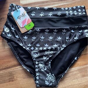 Nani High-Waist Swim Bottoms in Black Floral XS nwt
